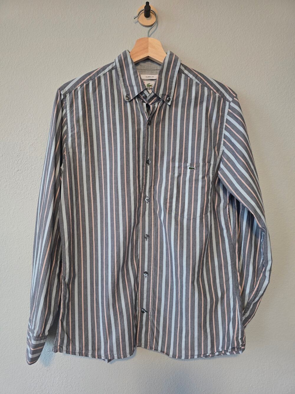Lacoste Mens 40 M Classic Fit Striped Long Sleeve Button Down Shirt Preppy